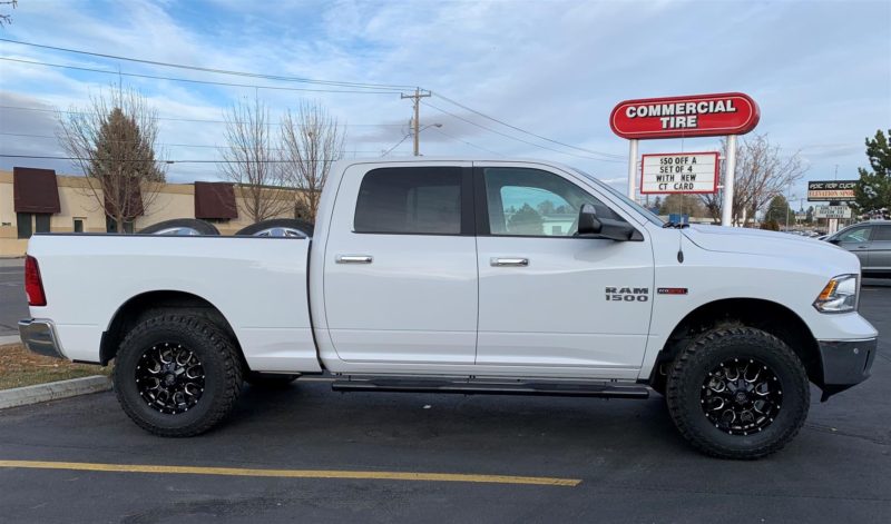 Photo of white Dodge Ram upgraded by Commercial Tire.